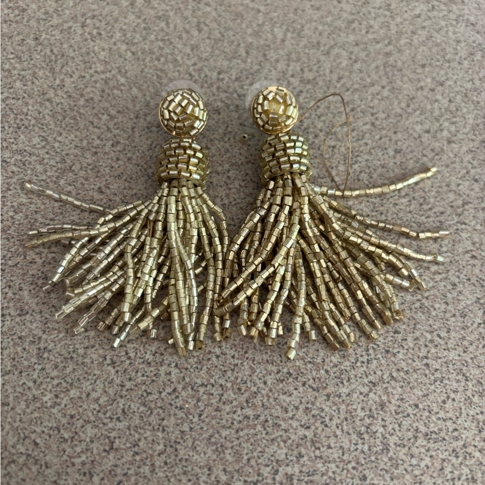 Gold Beaded Tassel Earrings